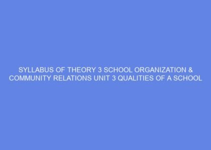 Syllabus of theory 3 school organization & community relations unit 3 qualities of a school teacher: day 5 6